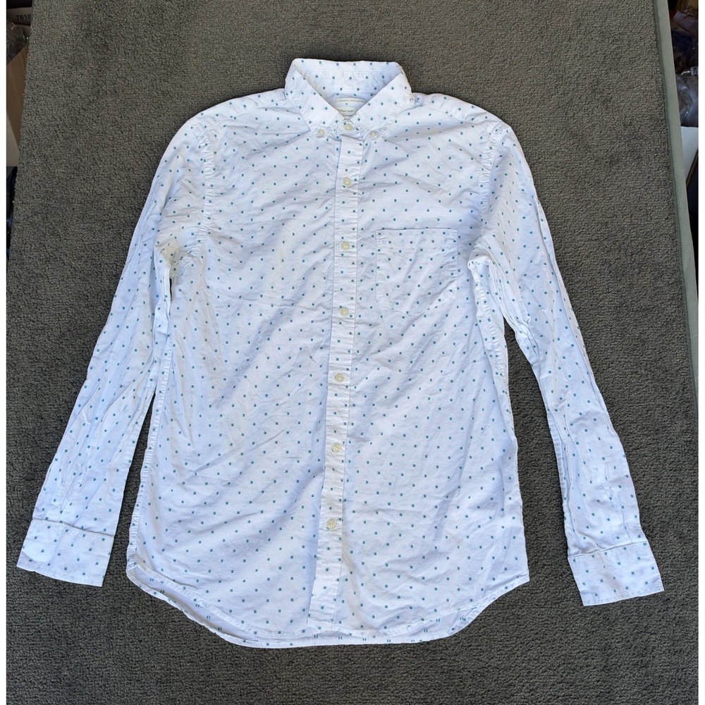 Old Navy The Classic Shirt Mens Medium White Teal Micro Dot Button Down Cotton